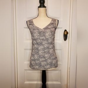 Tory Burch Black White Print Silk Tiered Tank Top